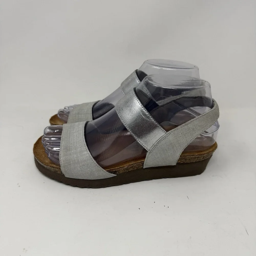 NAOT Platform Wedge Sandals Silver Metallic Strappy Slingback Womens 36 L5